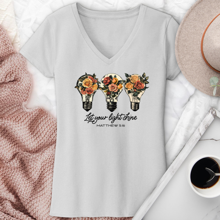 Let Your Light Shine Floral Bulb V-Neck Tee