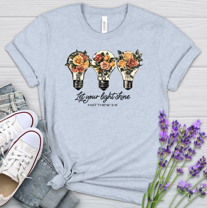 Let Your Light Shine Floral Bulbs Heathered Tee