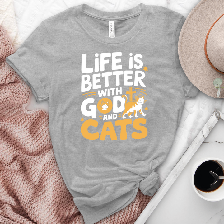 Life Is Always Better With God & Cats Heathered Tee