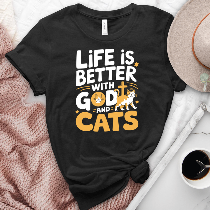 Life Is Always Better With God & Cats Heathered Tee