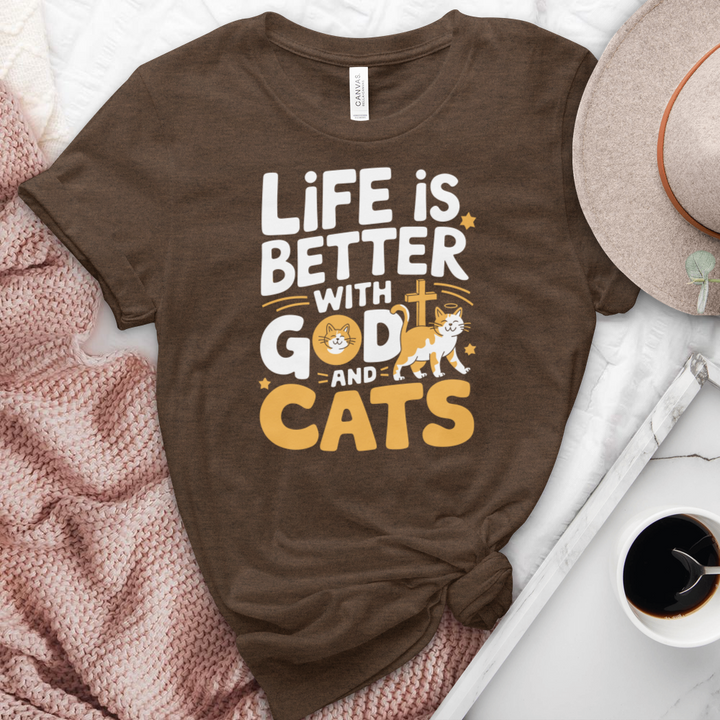 Life Is Always Better With God & Cats Heathered Tee