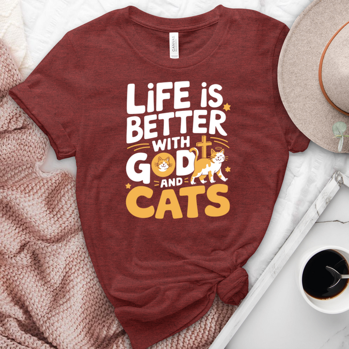 Life Is Always Better With God & Cats Heathered Tee