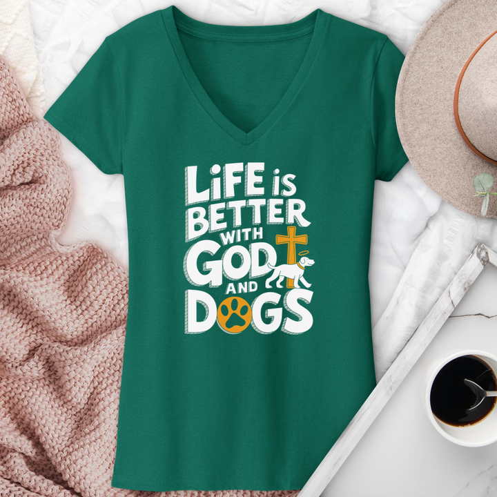 Life Is Always Better With God & Dogs V-Neck Tee