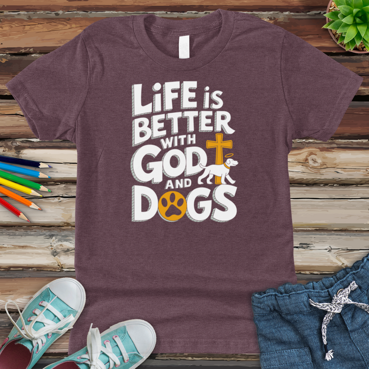 Life Is Always Better With God & Dogs Youth Heathered Tee