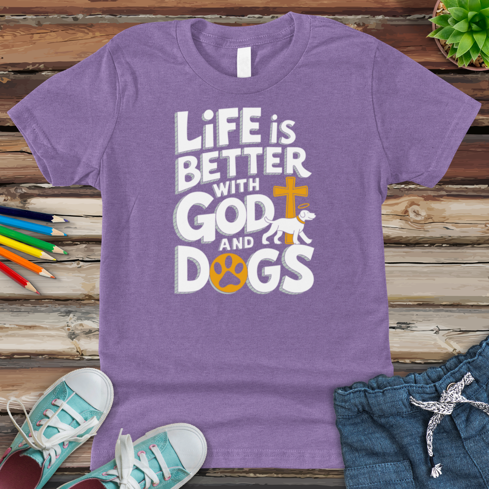 Life Is Always Better With God & Dogs Youth Heathered Tee