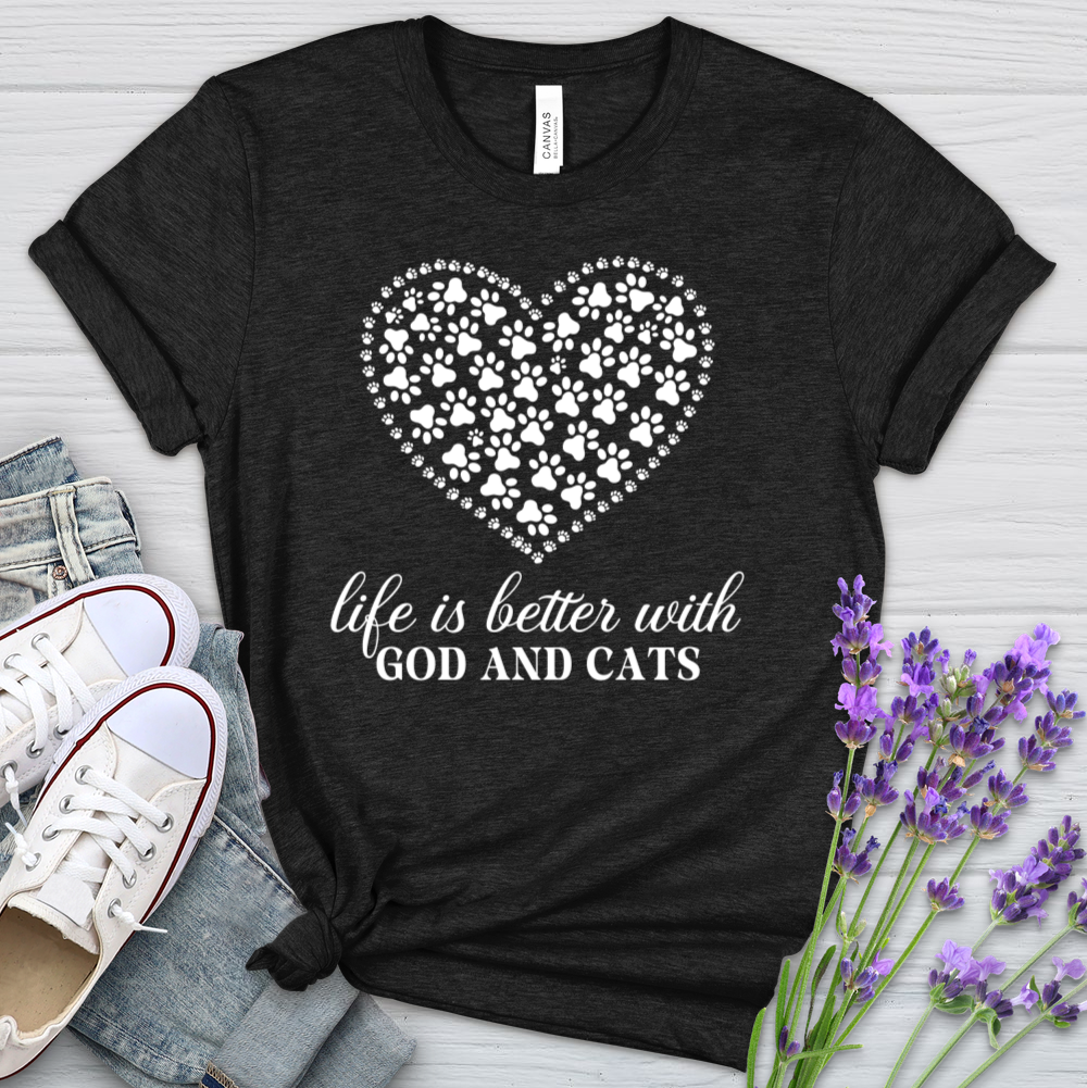 Life Is Better With God & Cats Heathered Tee