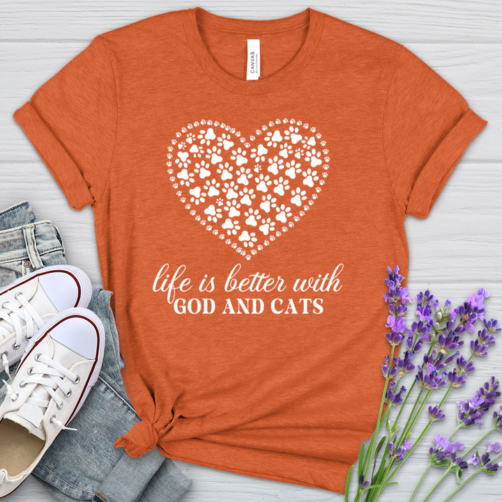 Life Is Better With God & Cats Heathered Tee