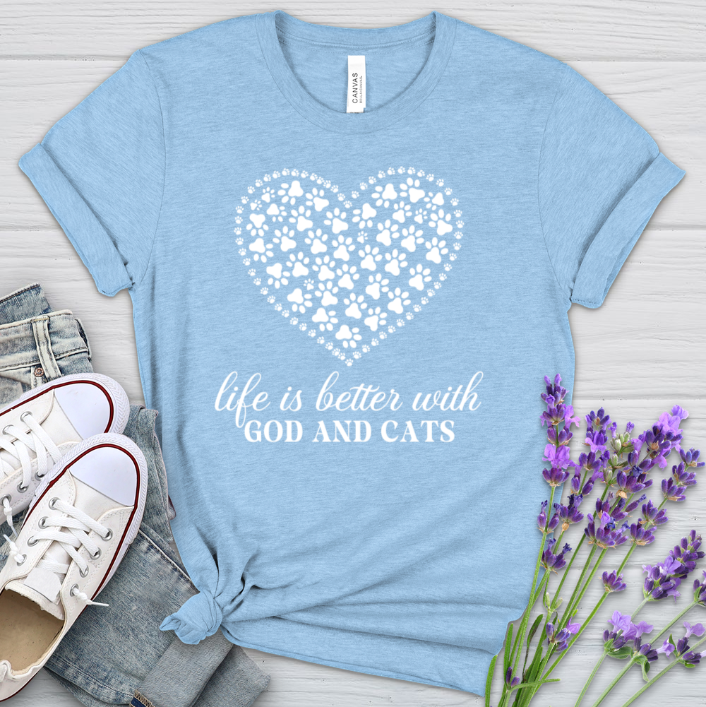 Life Is Better With God & Cats Heathered Tee