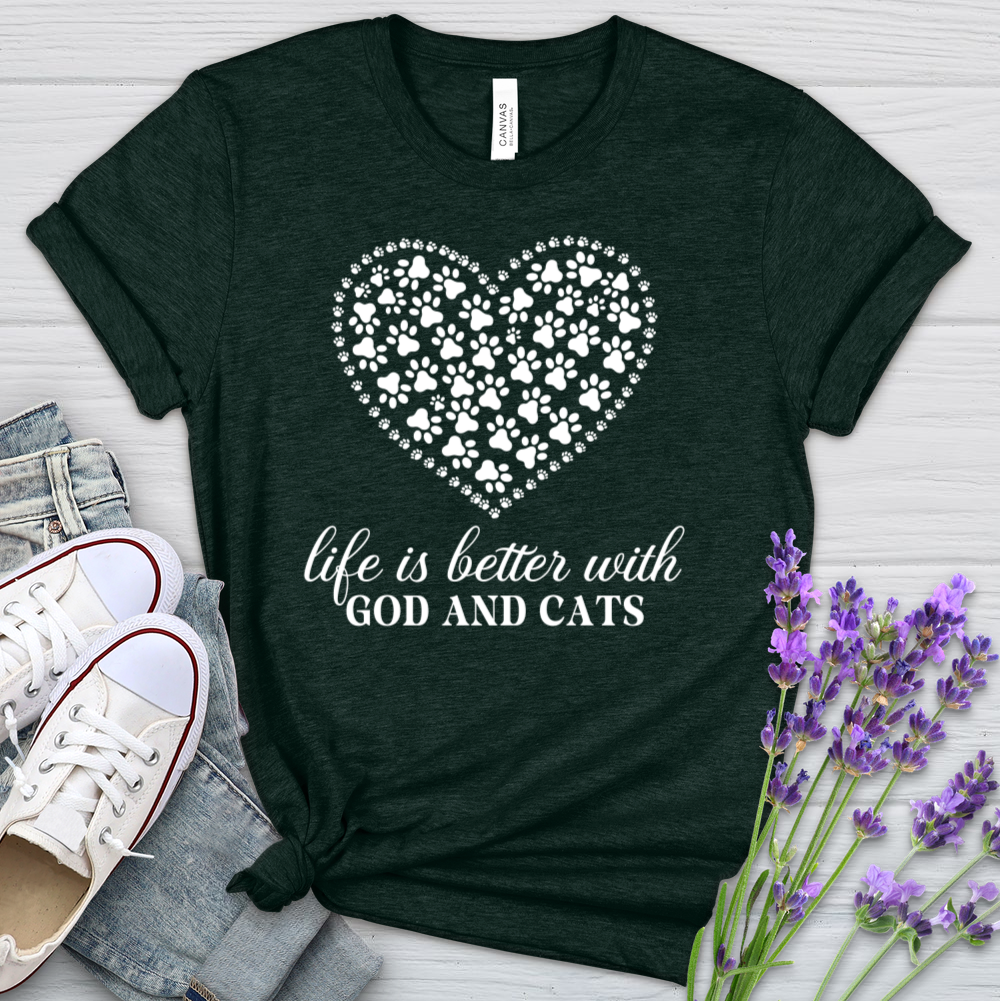 Life Is Better With God & Cats Heathered Tee