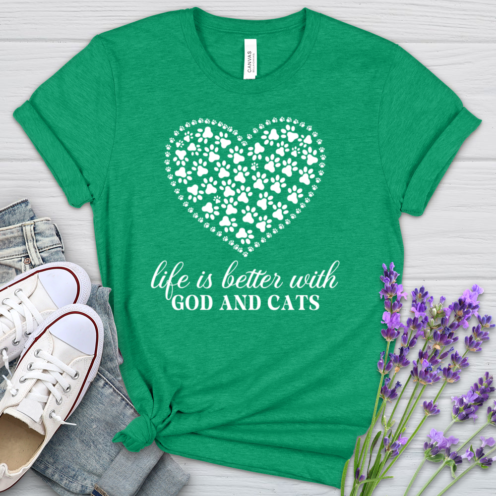 Life Is Better With God & Cats Heathered Tee