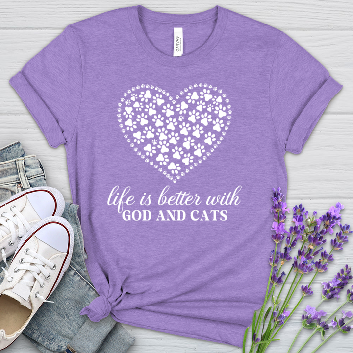 Life Is Better With God & Cats Heathered Tee