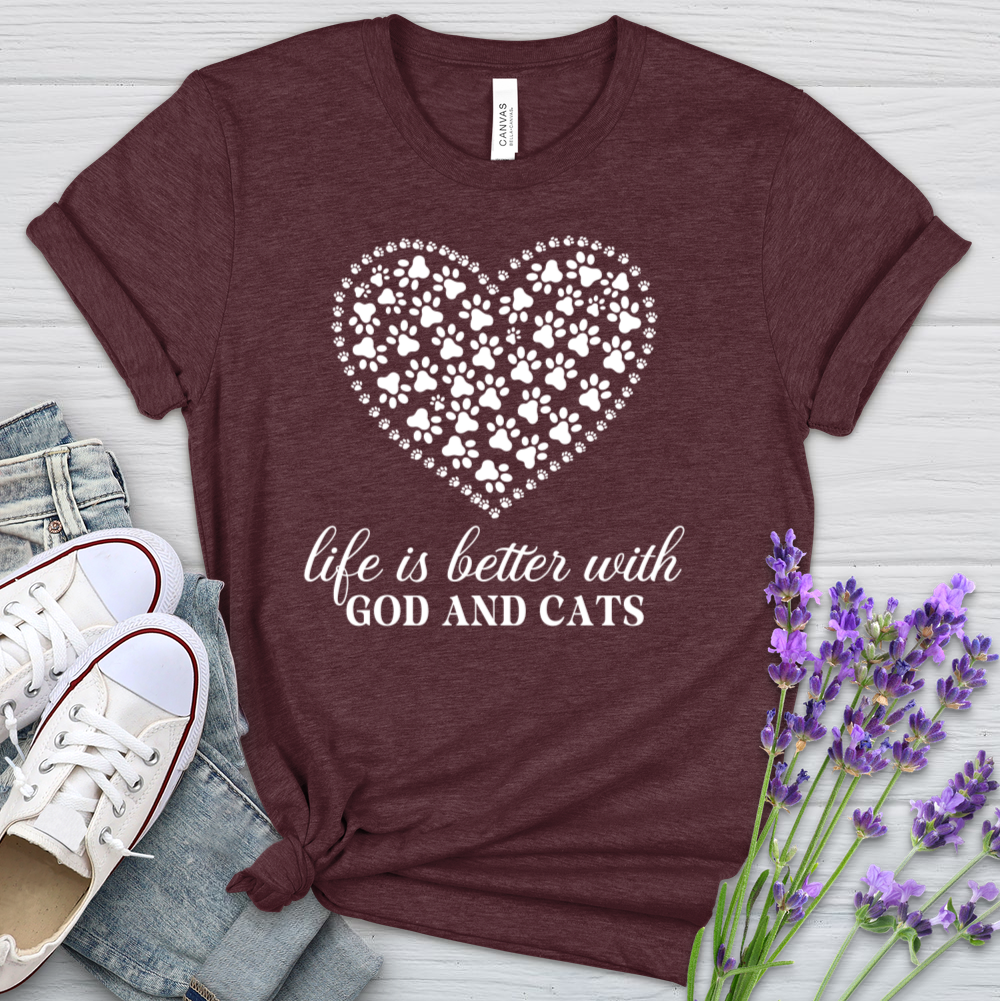 Life Is Better With God & Cats Heathered Tee