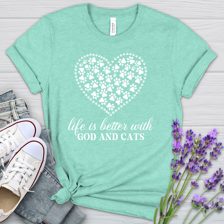 Life Is Better With God & Cats Heathered Tee