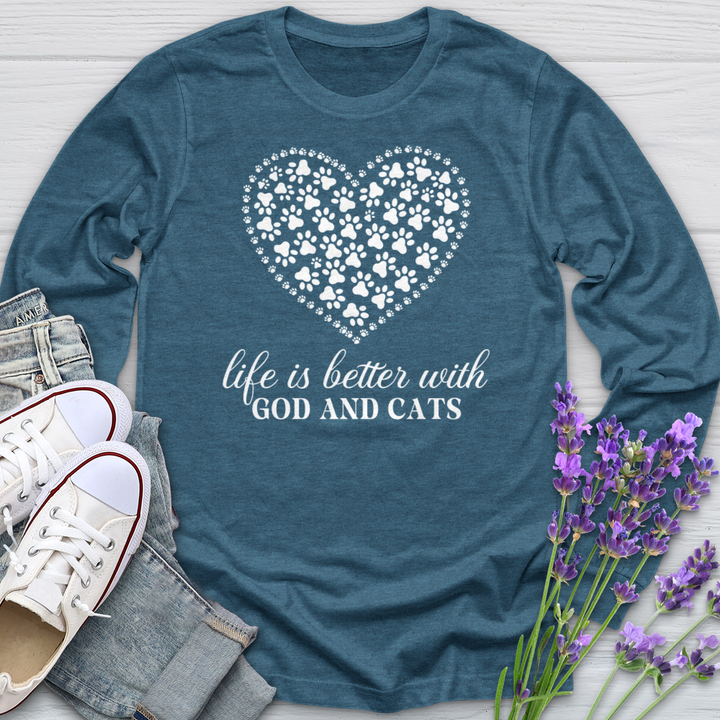 Life Is Better With God & Cats Long Sleeve Tee