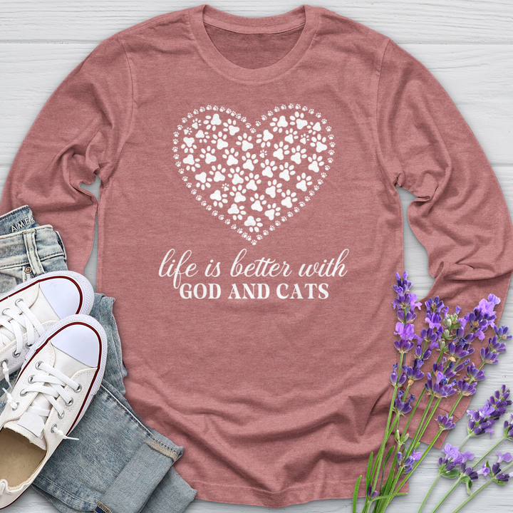 Life Is Better With God & Cats Long Sleeve Tee