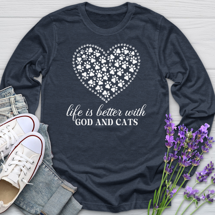 Life Is Better With God & Cats Long Sleeve Tee