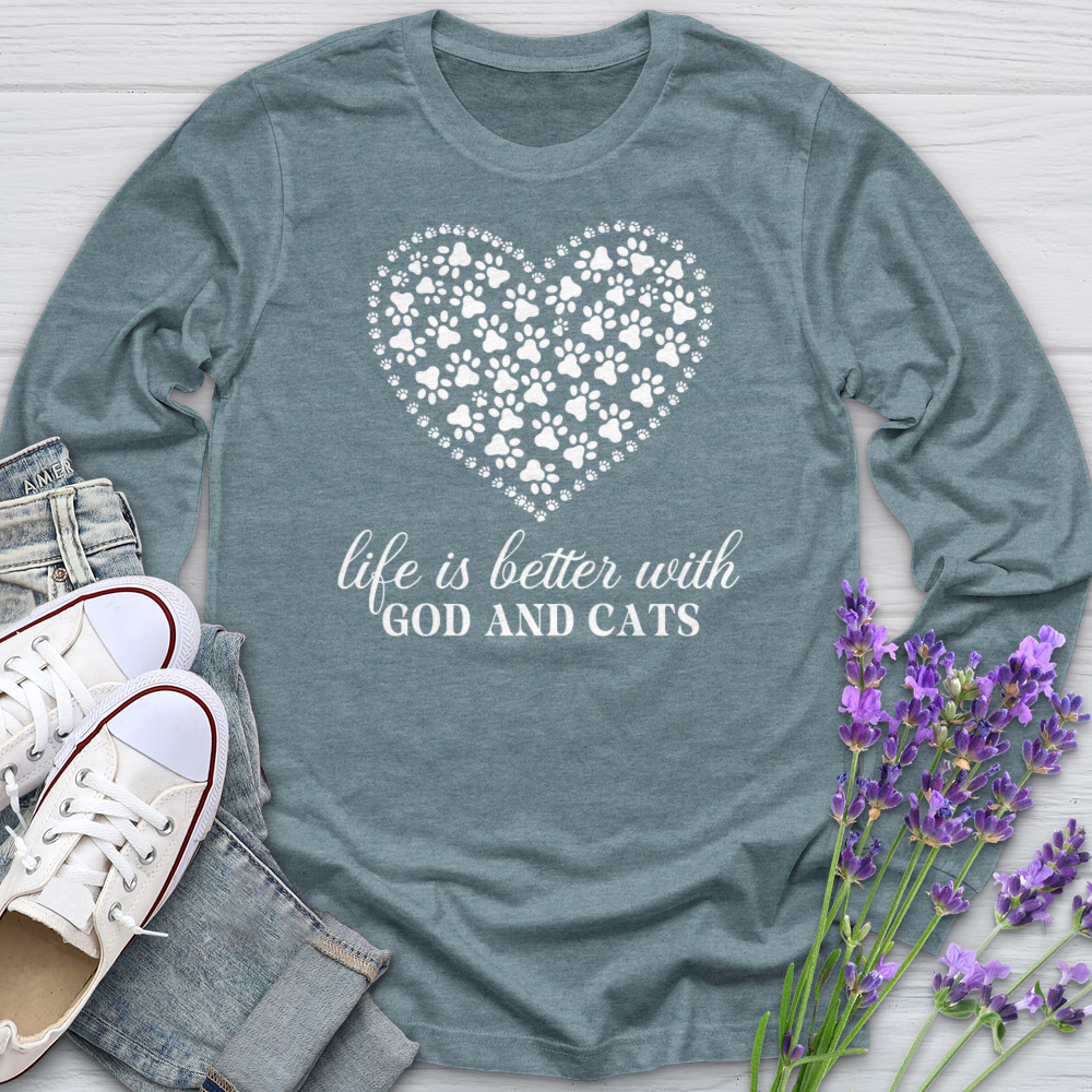 Life Is Better With God & Cats Long Sleeve Tee