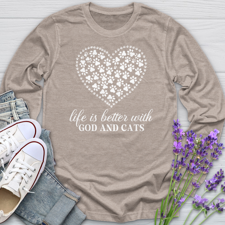 Life Is Better With God & Cats Long Sleeve Tee