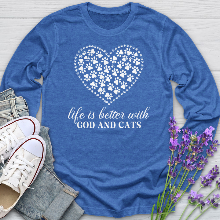 Life Is Better With God & Cats Long Sleeve Tee