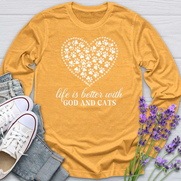 Life Is Better With God & Cats Long Sleeve Tee