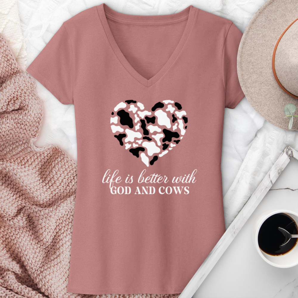 Life Is Better With God & Cows V-Neck Tee