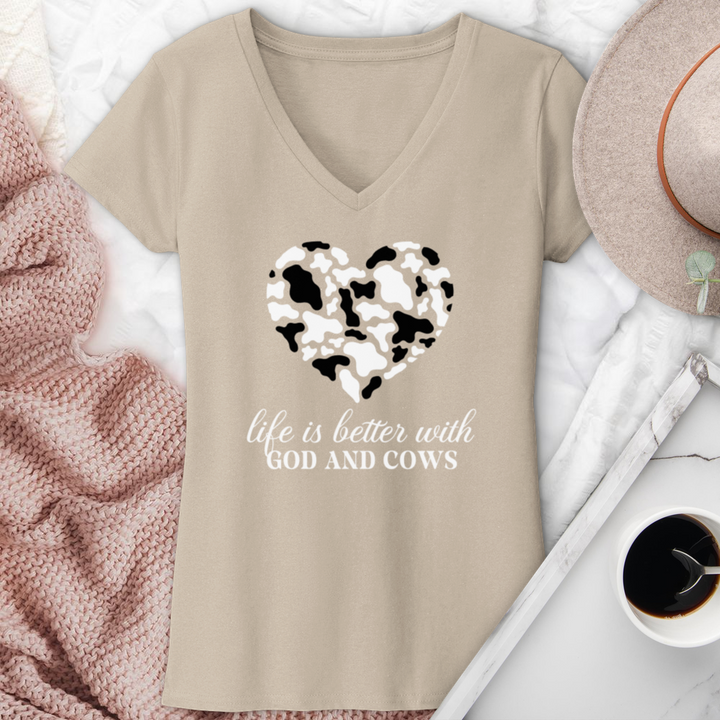 Life Is Better With God & Cows V-Neck Tee