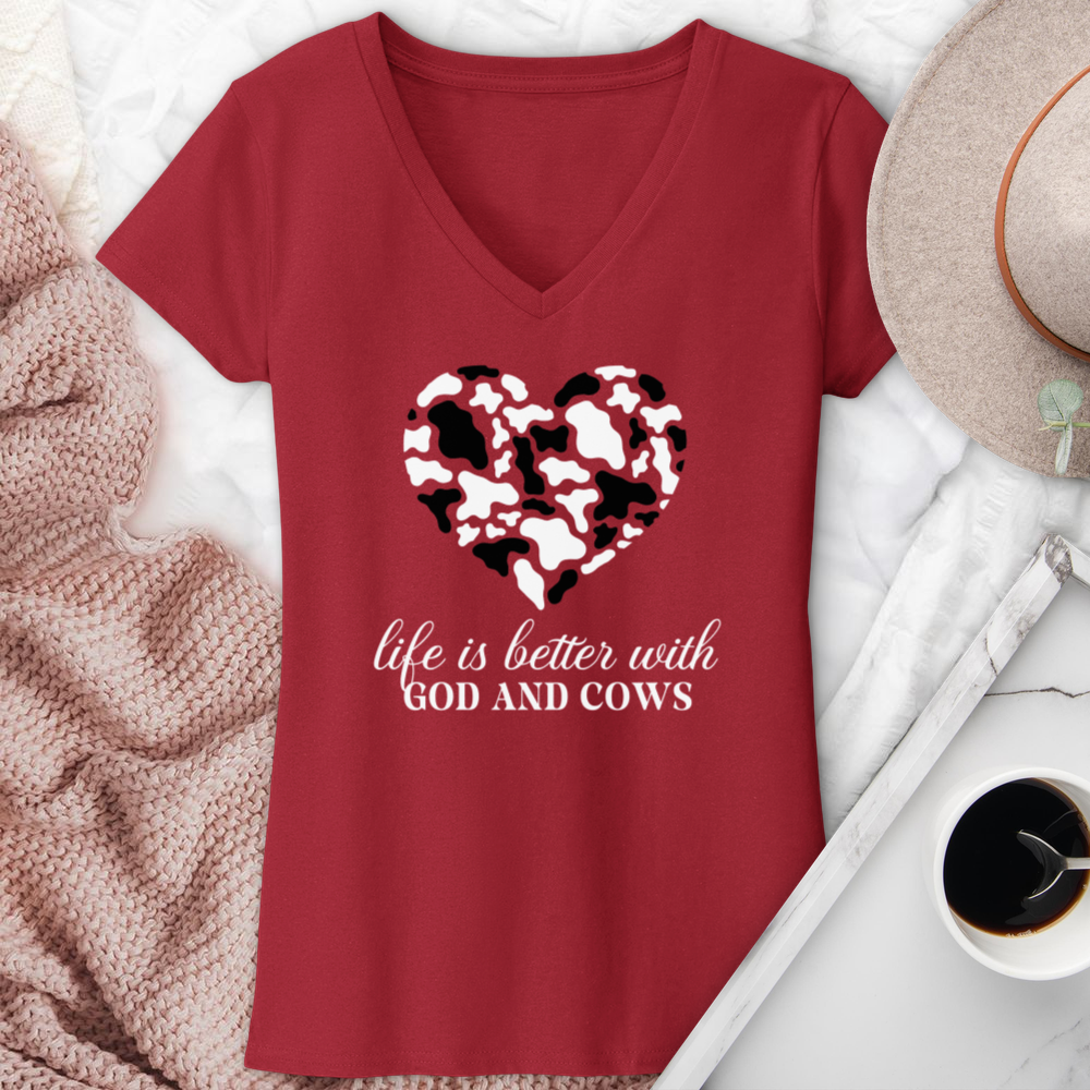 Life Is Better With God & Cows V-Neck Tee