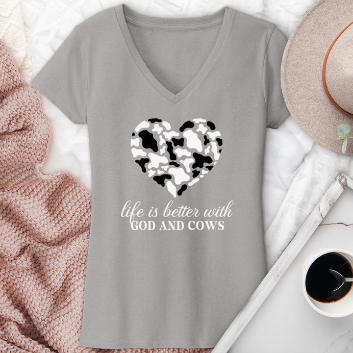 Life Is Better With God & Cows V-Neck Tee