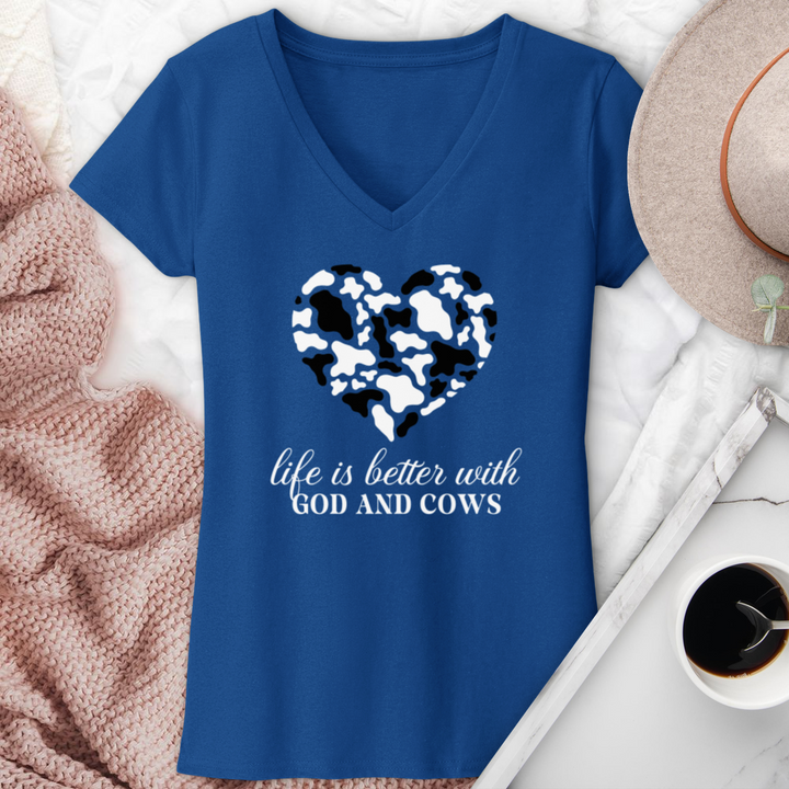 Life Is Better With God & Cows V-Neck Tee