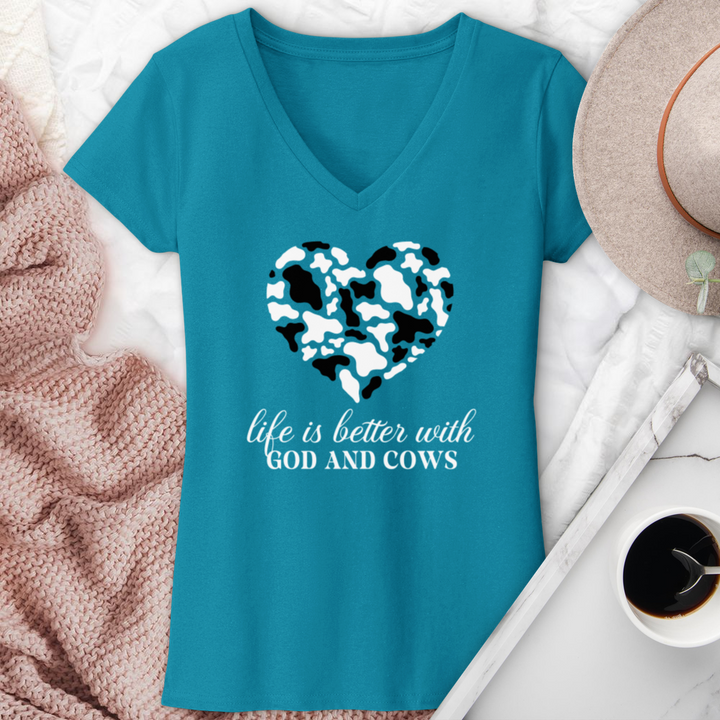 Life Is Better With God & Cows V-Neck Tee