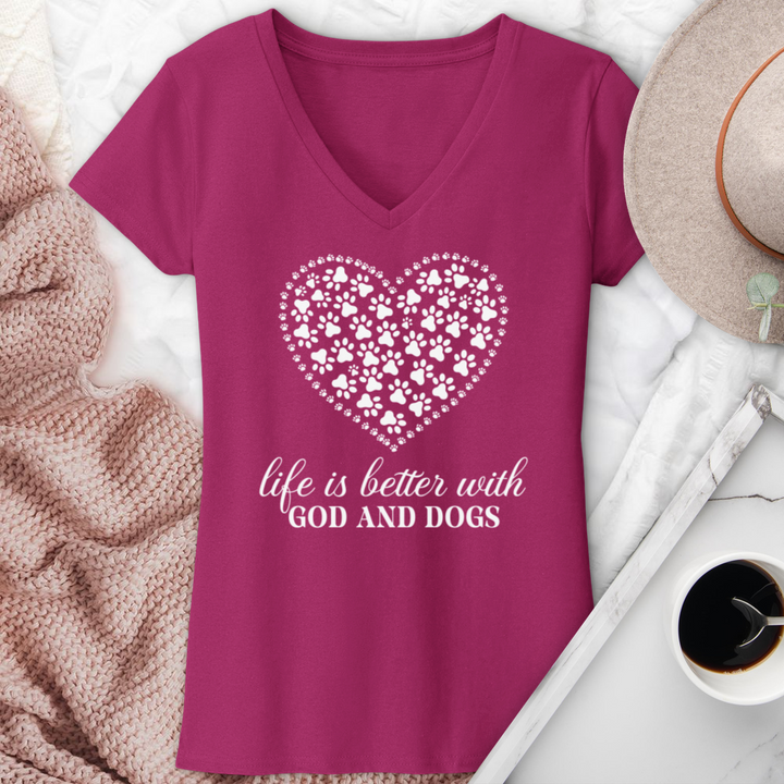 Life Is Better With God & Dogs V-Neck Tee