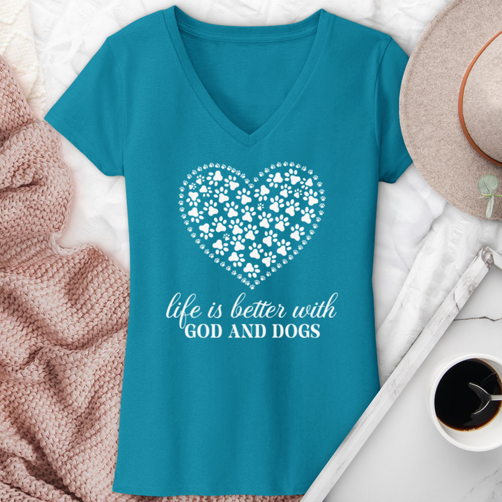 Life Is Better With God & Dogs V-Neck Tee