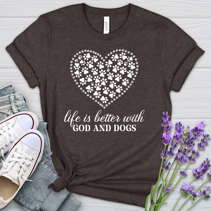 Life is Better With God & Dogs Heathered Tee