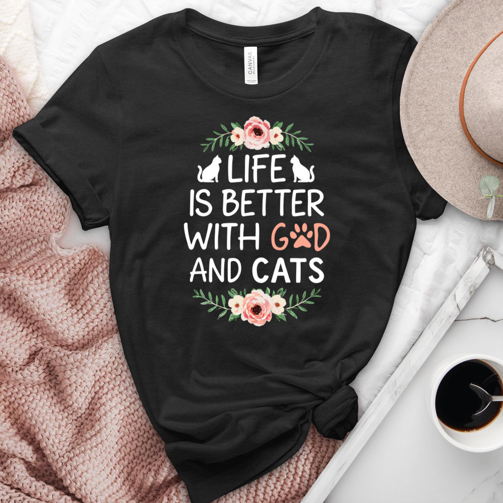 Life is Better with God & Cats Floral Heathered Tee