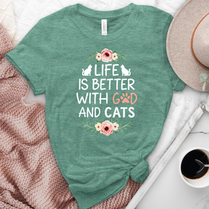 Life is Better with God & Cats Floral Heathered Tee