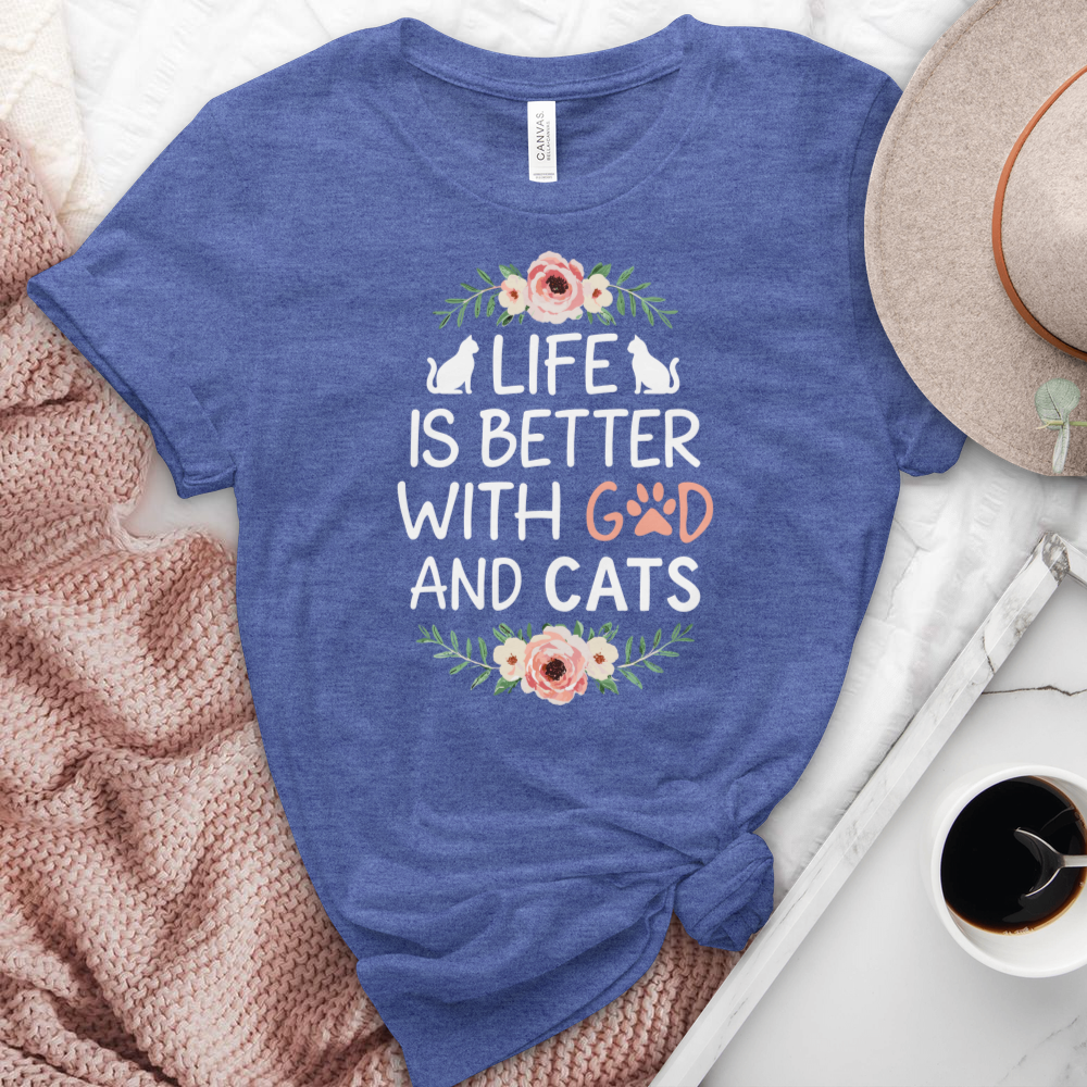 Life is Better with God & Cats Floral Heathered Tee