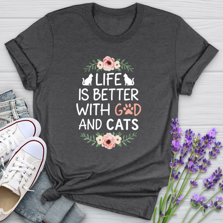 Life is Better with God & Cats Floral Softstyle Tee