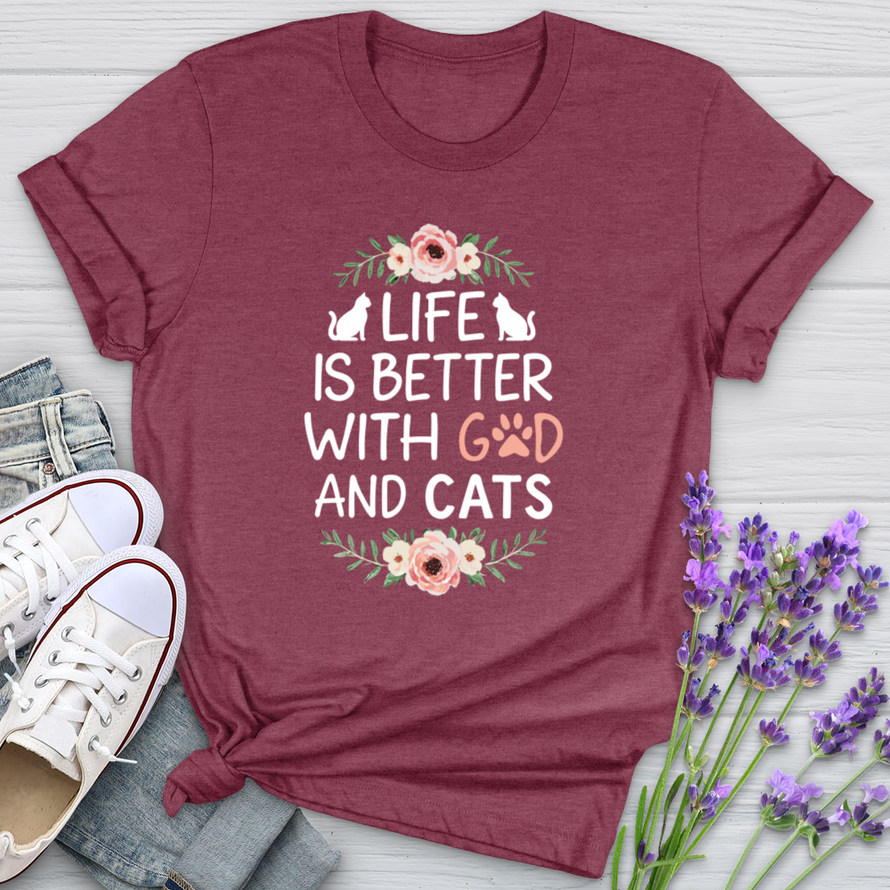 Life is Better with God & Cats Floral Softstyle Tee