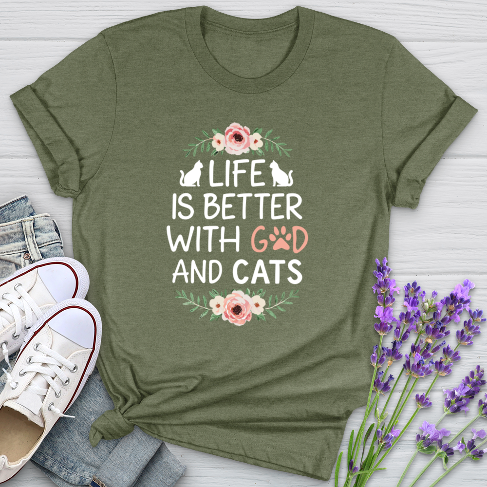 Life is Better with God & Cats Floral Softstyle Tee