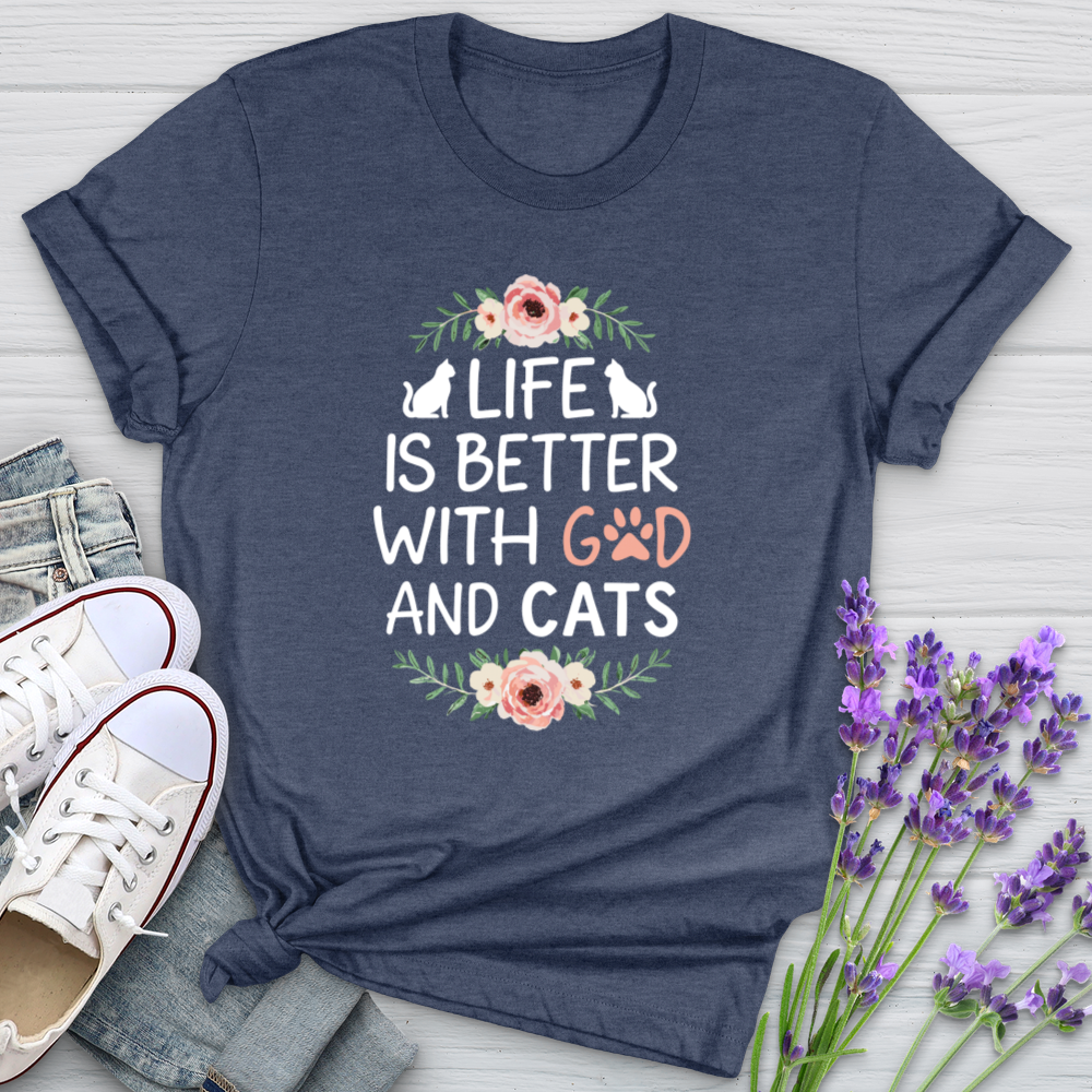 Life is Better with God & Cats Floral Softstyle Tee