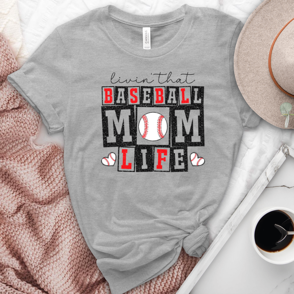 Livin That Baseball Mom Life Heathered Tee