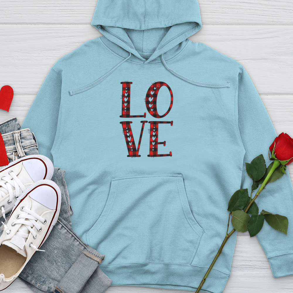 Love Checkered Pattern Midweight Hooded Sweatshirt