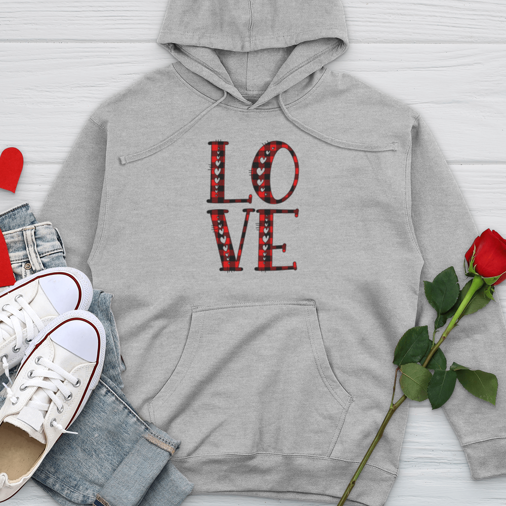 Love Checkered Pattern Midweight Hooded Sweatshirt