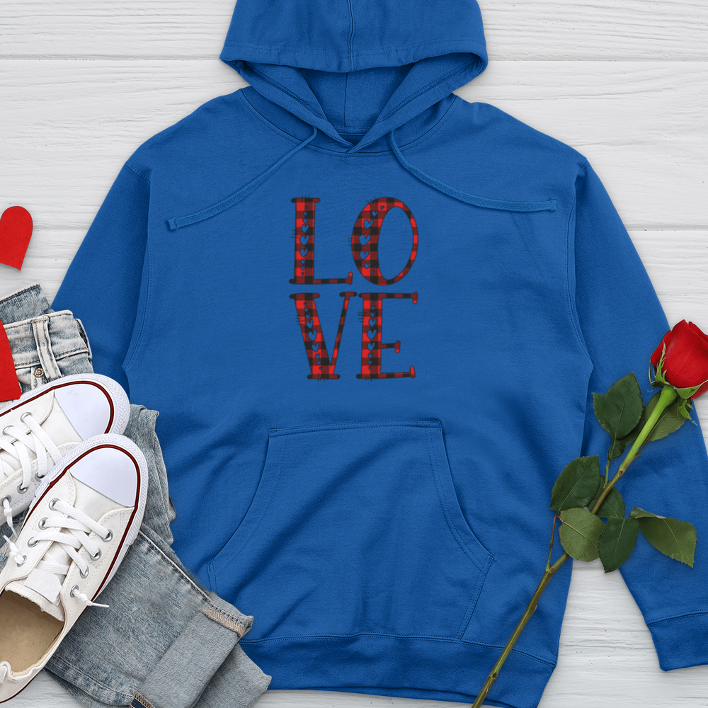 Love Checkered Pattern Midweight Hooded Sweatshirt