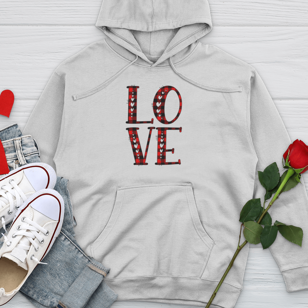 Love Checkered Pattern Midweight Hooded Sweatshirt