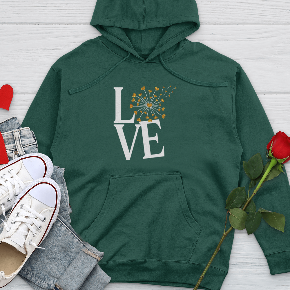 Love Gold Dandelion Hearts Midweight Hooded Sweatshirt