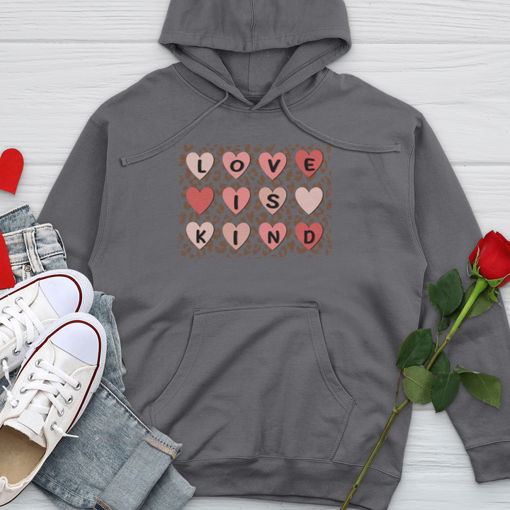 Love Is Kind Leopard Hearts Midweight Hooded Sweatshirt