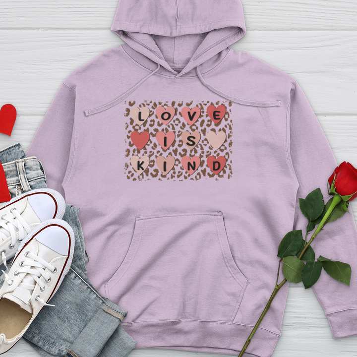 Love Is Kind Leopard Hearts Midweight Hooded Sweatshirt