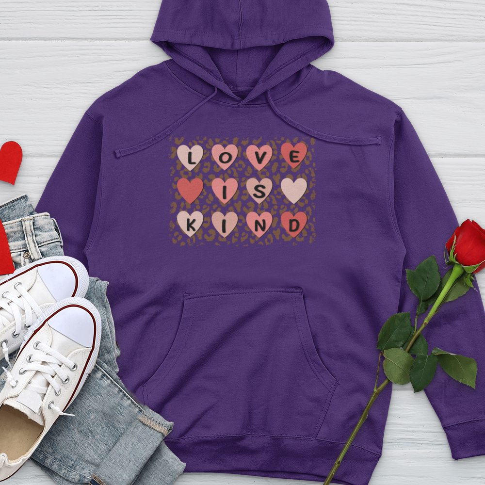 Love Is Kind Leopard Hearts Midweight Hooded Sweatshirt