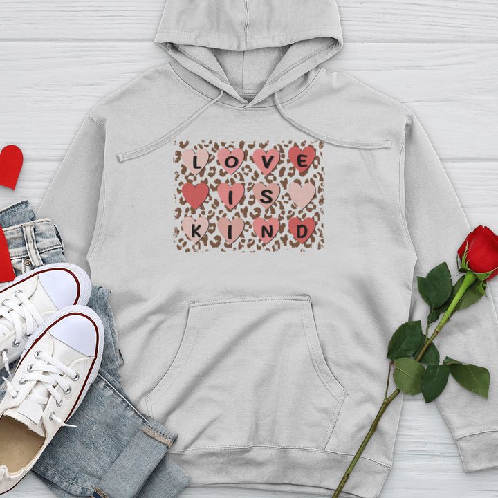 Love Is Kind Leopard Hearts Midweight Hooded Sweatshirt